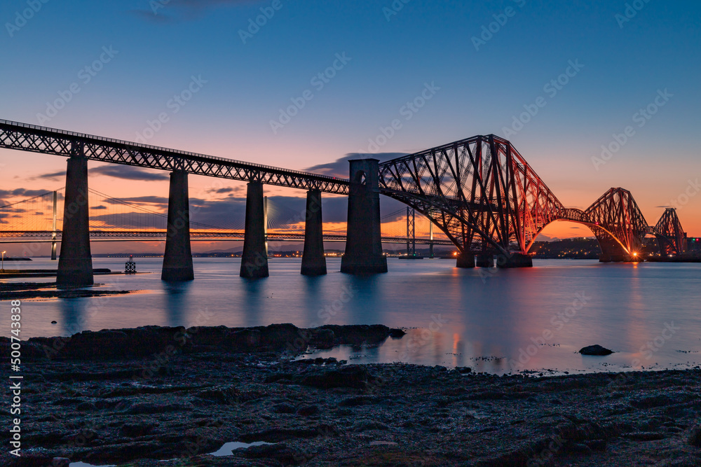 Forth Bridge in Scotland at Sunset