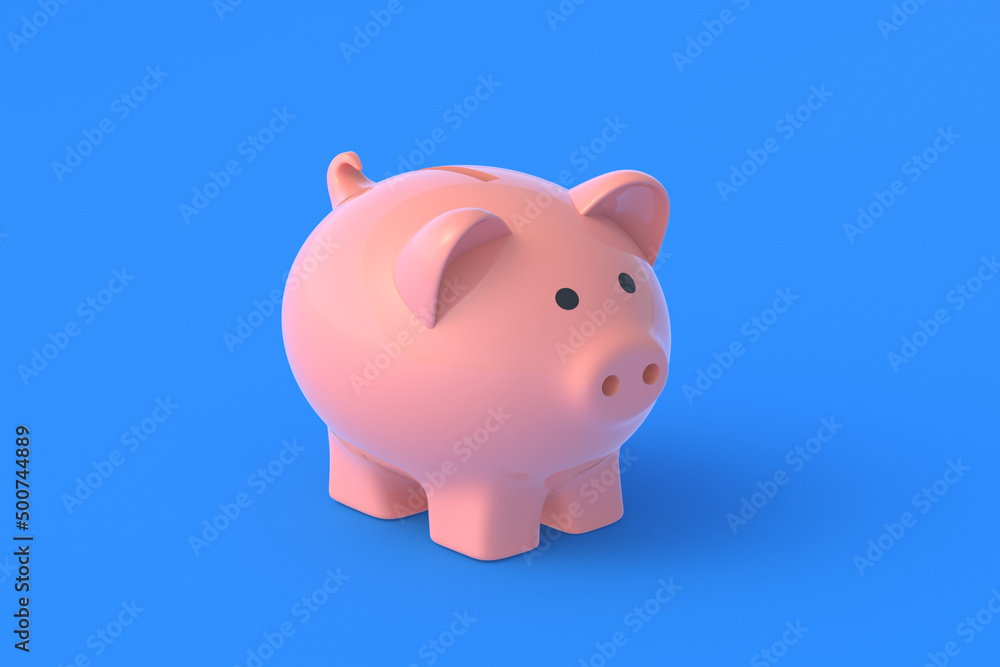 Piggy bank on blue background. 3d render