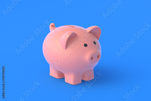 Piggy bank on blue background. 3d render © OlekStock