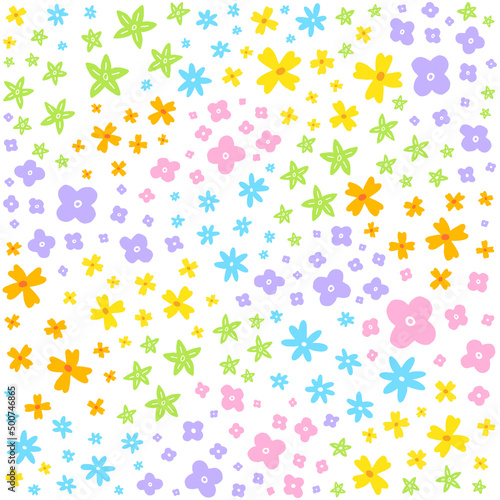 Cute Daisy Star Flowers Garden Plant Botanical Rainbow Colorful Confetti Various Styles Flat Cartoon Vector Seamless Pattern Print Background Fashion Fabric Picnic Mat Scarf Paper Illustration