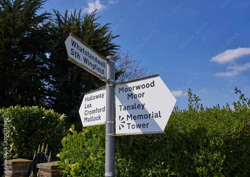 Derbyshire village names on a sign post