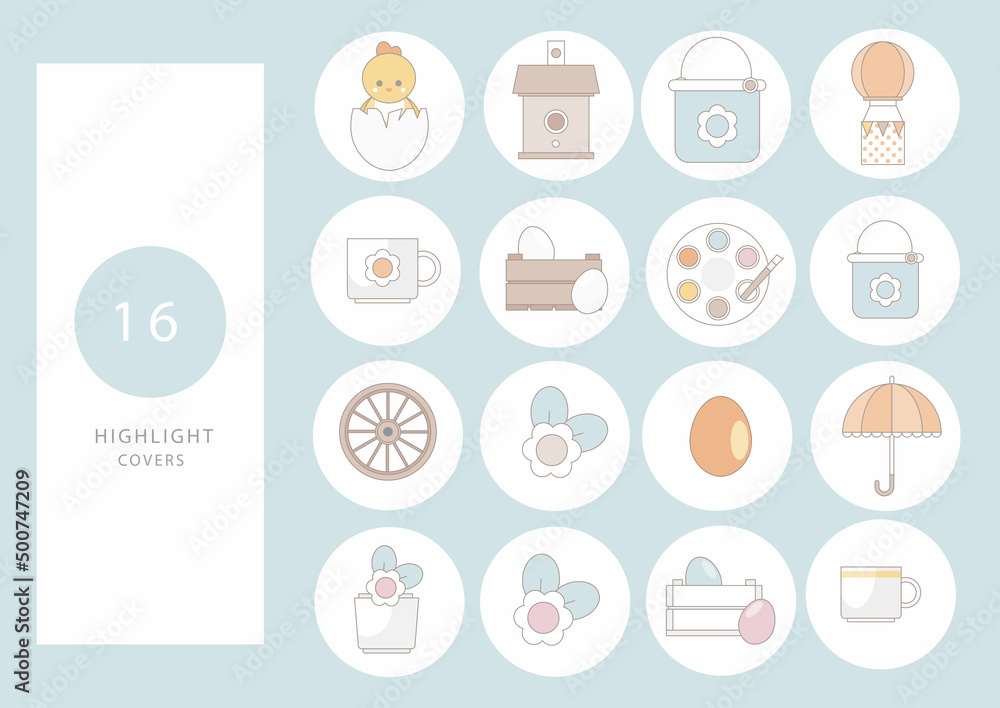 Highlight covers backgrounds. Icons of spring items