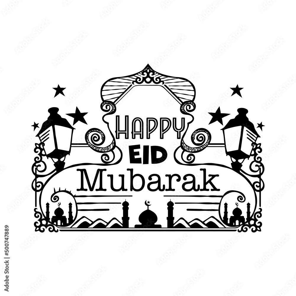 Fototapeta premium Happy eid mubarak hand drawing