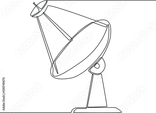 Continuous one line drawing of satellite dishes or radio antennas. Single line draw design vector graphic illustration.