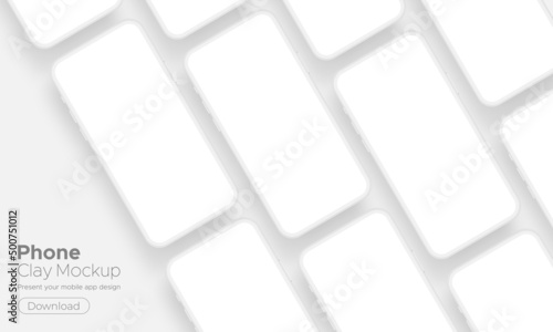 Clay Smartphones Mockups With Blank Screens for Showing App Design. Vector Illustration