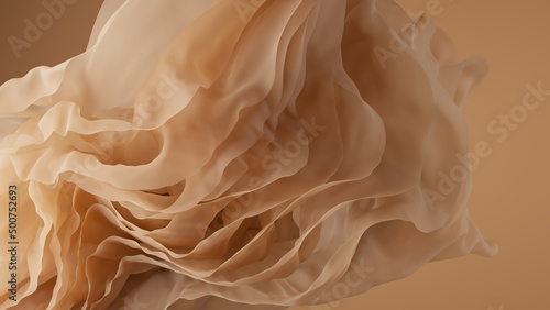 Fotografie 3d render, abstract background with wavy layers of beige drapery, vintage fashio