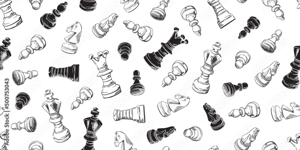 Premium Vector  Set of chess pieces sketch. 6 hand-drawn black