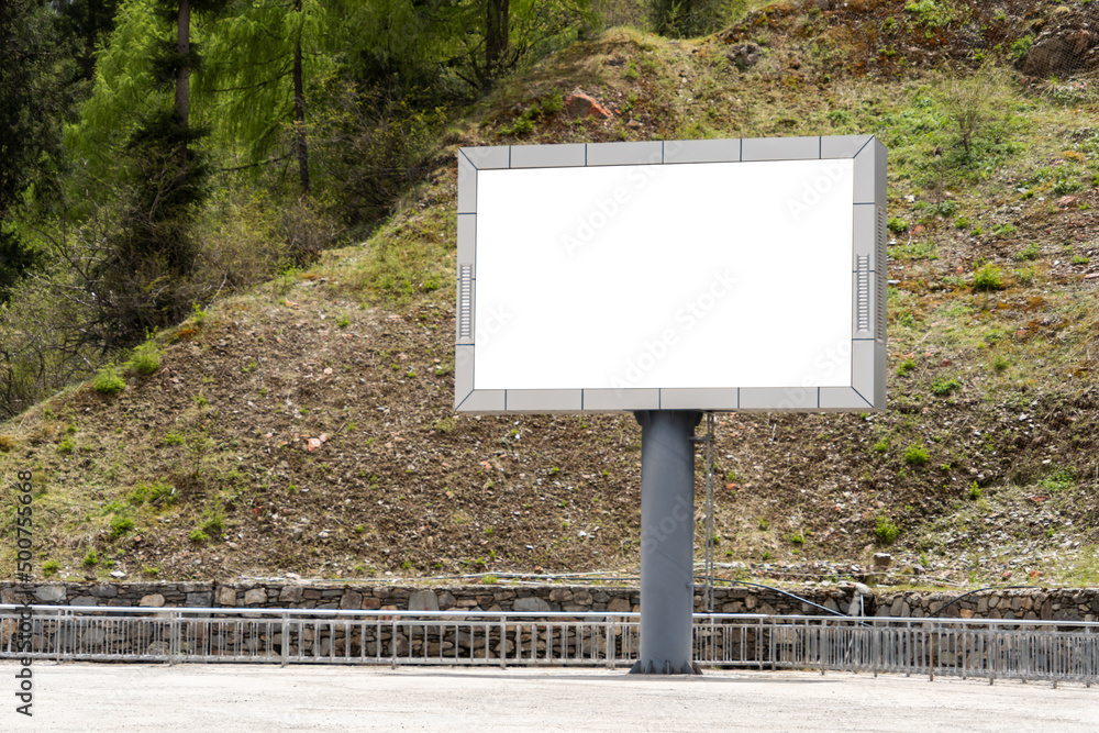 Background advertisement sign billboard mockup blank space, white empty add business logo advert, big sign in car park info ad