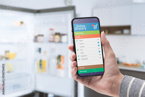 Online grocery shopping app on a smartphone