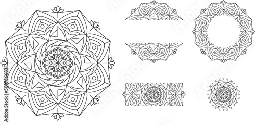Ethnic Flower Mandalas. Vintage decorative elements. Oriental pattern, vector illustration. Islam, Arabic, Indian, turkish, pakistan, chinese, mystic, ottoman motifs. Coloring book page mandala