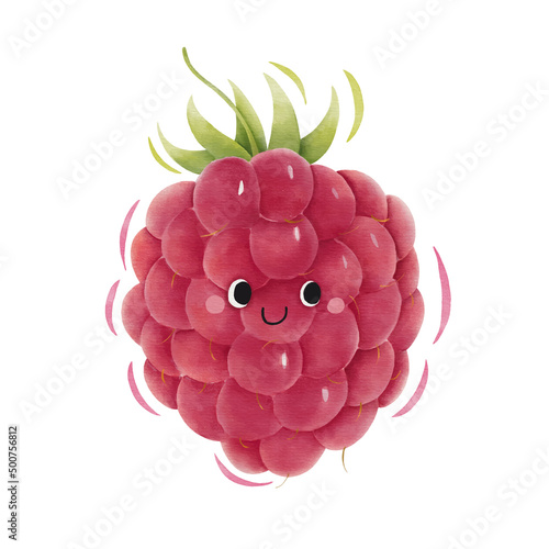 Watercolor cute raspberry cartoon character.