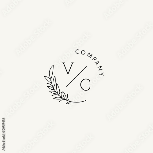 Monogram VC with leaves and circular line, elegant luxury logo idea