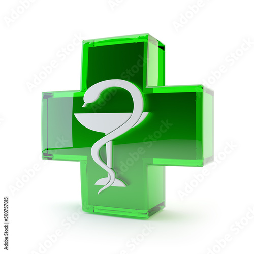 Cross and snake, pharmacy symbol. 3D illustration
 photo