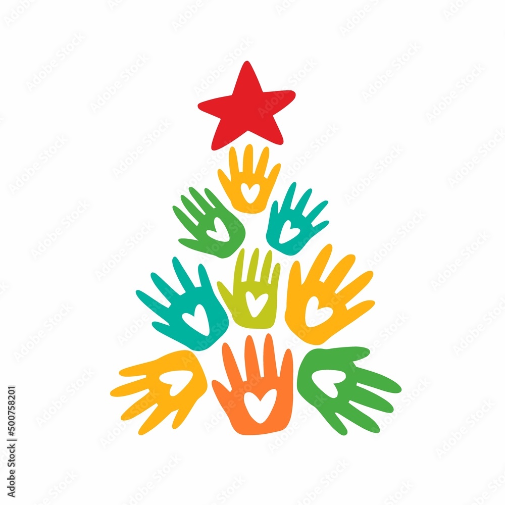 Christmas tree with hand prints and hearts Christmas tree with hand prints and hearts