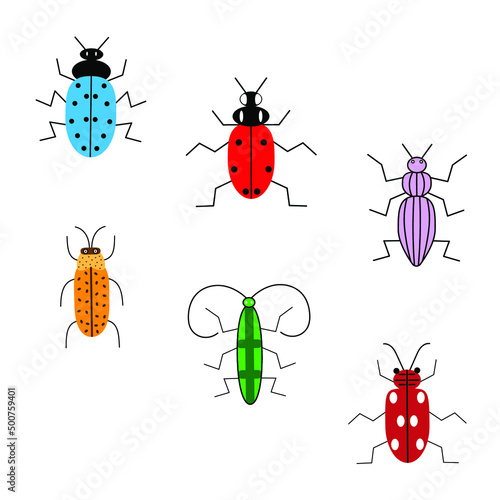 set of six colored beetles 