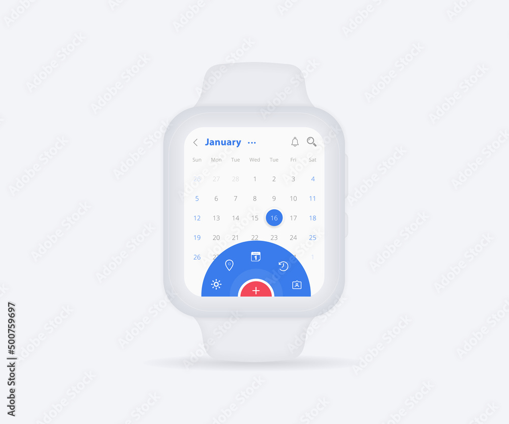 Smartwatch calendar planner app concept, Activity calendar clock UI UX