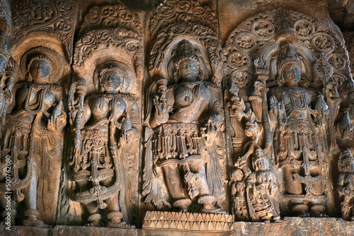 21 December 2021, Halebidu, Karnataka, India, Hoysaleswara Temple sculpture work, 12th-century Hindu temple dedicated to Shiva, It is the largest monument in Halebidu, the former Hoysala capital. © Vinayak Jagtap