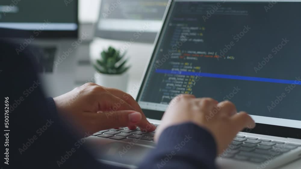 Closeup hand of developer programmer, soffware engineer, IT support, typing on computer keyboard