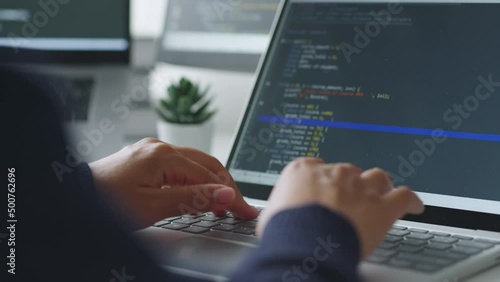 Closeup hand of developer programmer, soffware engineer, IT support, typing on computer keyboard