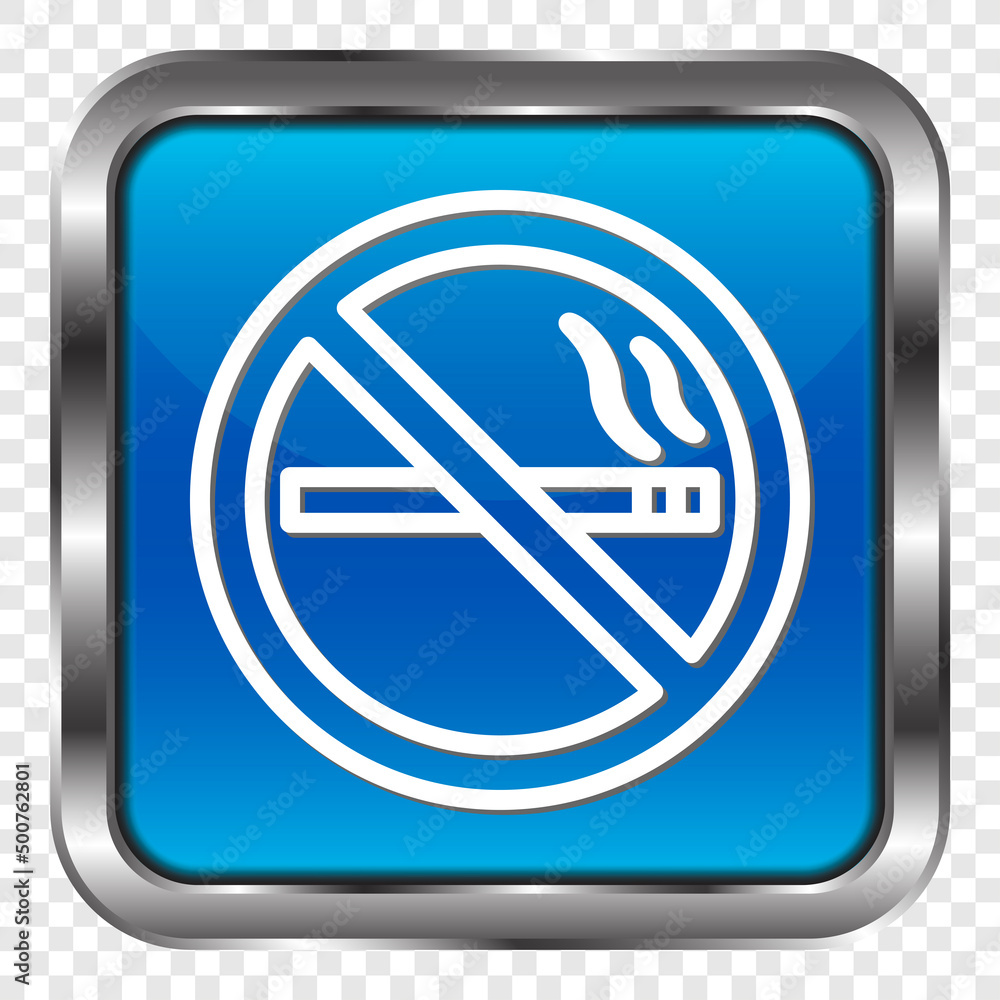No smoking simple icon. Flat design. Metal, blue square button. Transparent grid.ai No smoking simple icon. Flat design. Metal, blue square button. Transparent grid.ai