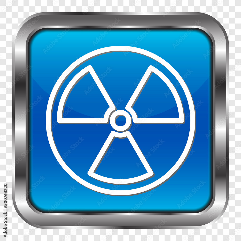 Radiation simple icon vector. Flat design. Metal, blue square button. Transparent grid.ai Radiation simple icon vector. Flat design. Metal, blue square button. Transparent grid.ai