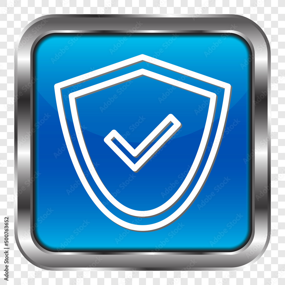 Security vector, simple icon. Flat design. Metal, blue square button. Transparent grid.ai Security vector, simple icon. Flat design. Metal, blue square button. Transparent grid.ai