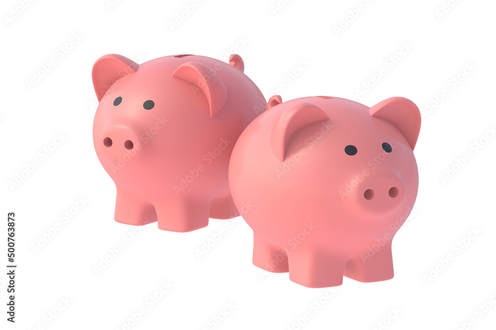 Two piggy banks isolated on white background. 3d render