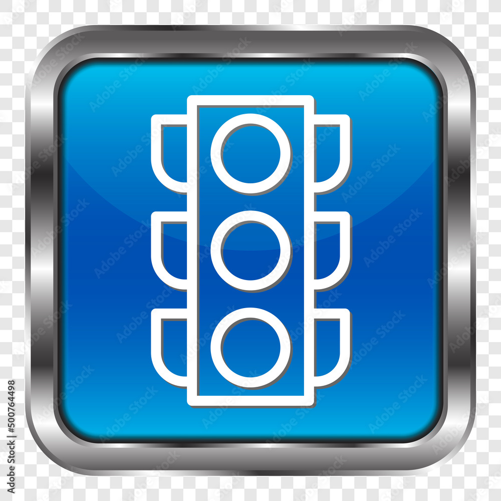 Traffic light simple icon vector. Flat design. Metal, blue square button. Transparent grid.ai Traffic light simple icon vector. Flat design. Metal, blue square button. Transparent grid.ai