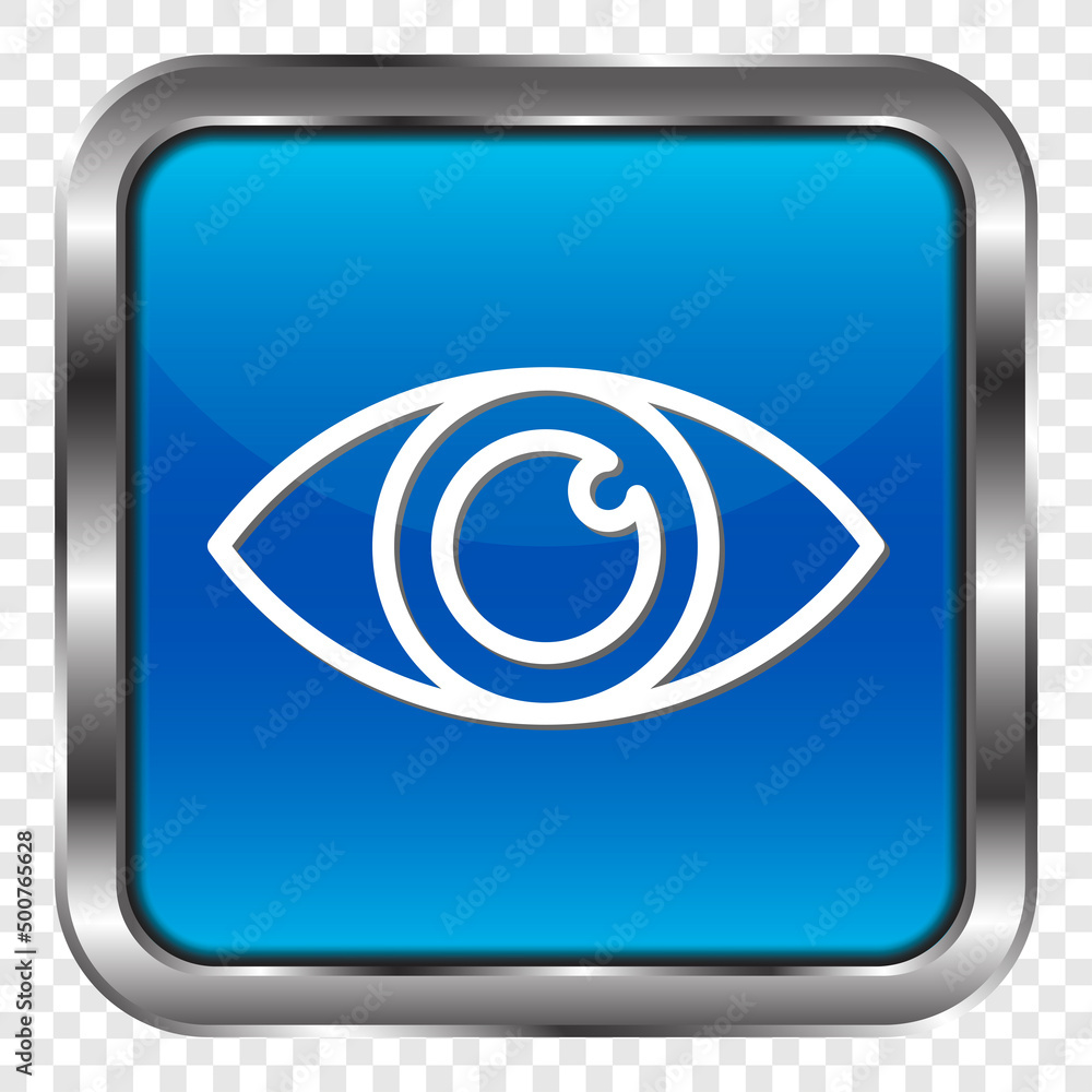 Eye simple icon vector. Flat design. Metal, blue square button. Transparent grid.ai Eye simple icon vector. Flat design. Metal, blue square button. Transparent grid.ai