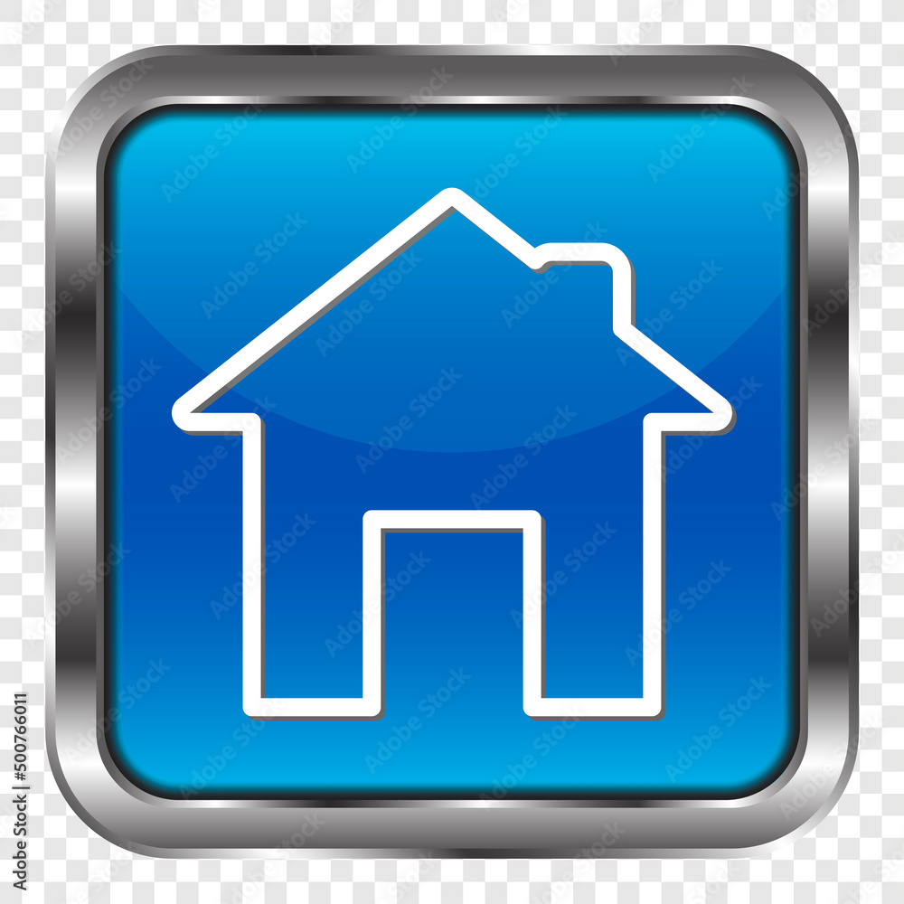 House simple icon vector. Flat design. Metal, blue square button. Transparent grid.ai House simple icon vector. Flat design. Metal, blue square button. Transparent grid.ai