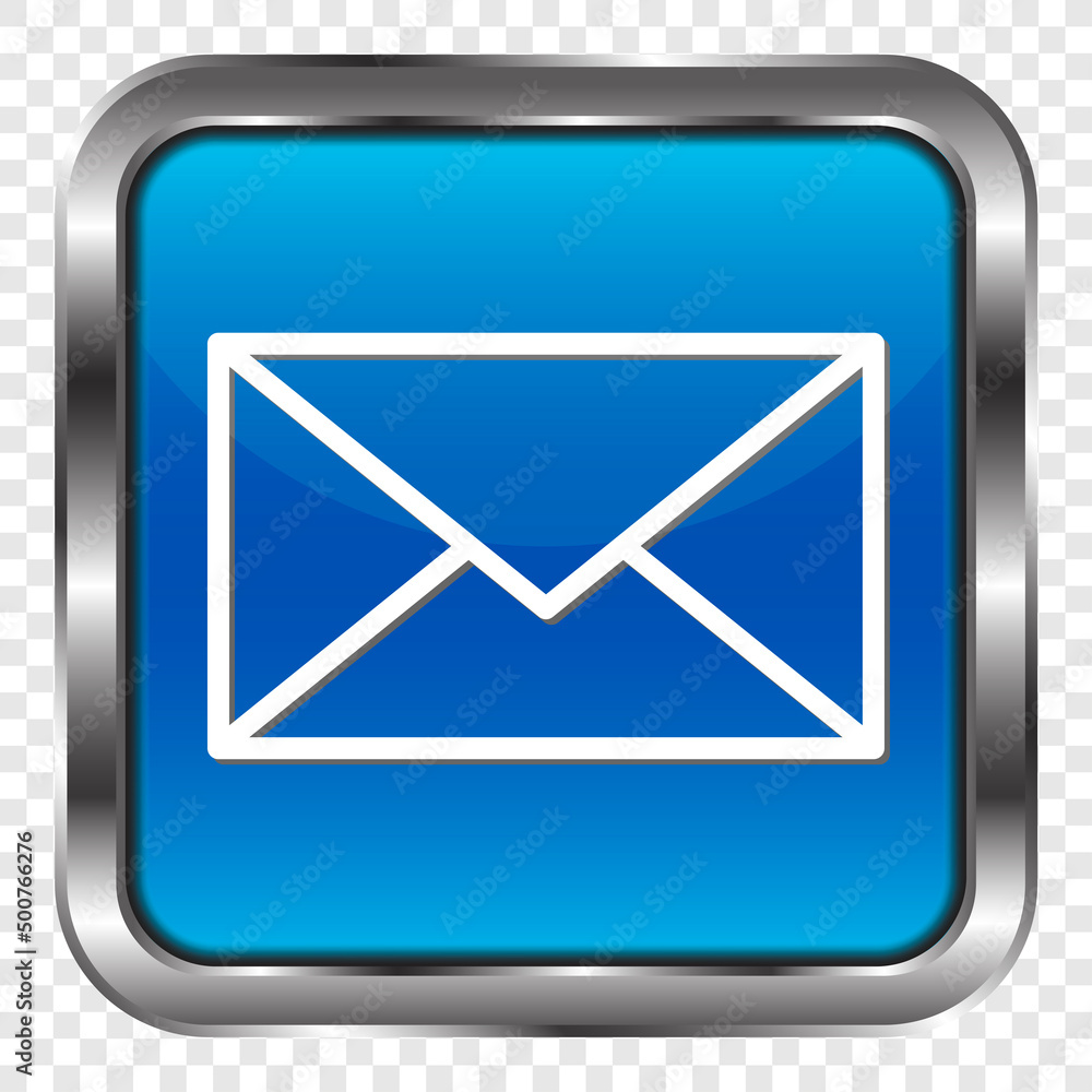 Message envelope simple icon vector. Flat design. Metal, blue square button. Transparent grid.ai Message envelope simple icon vector. Flat design. Metal, blue square button. Transparent grid.ai