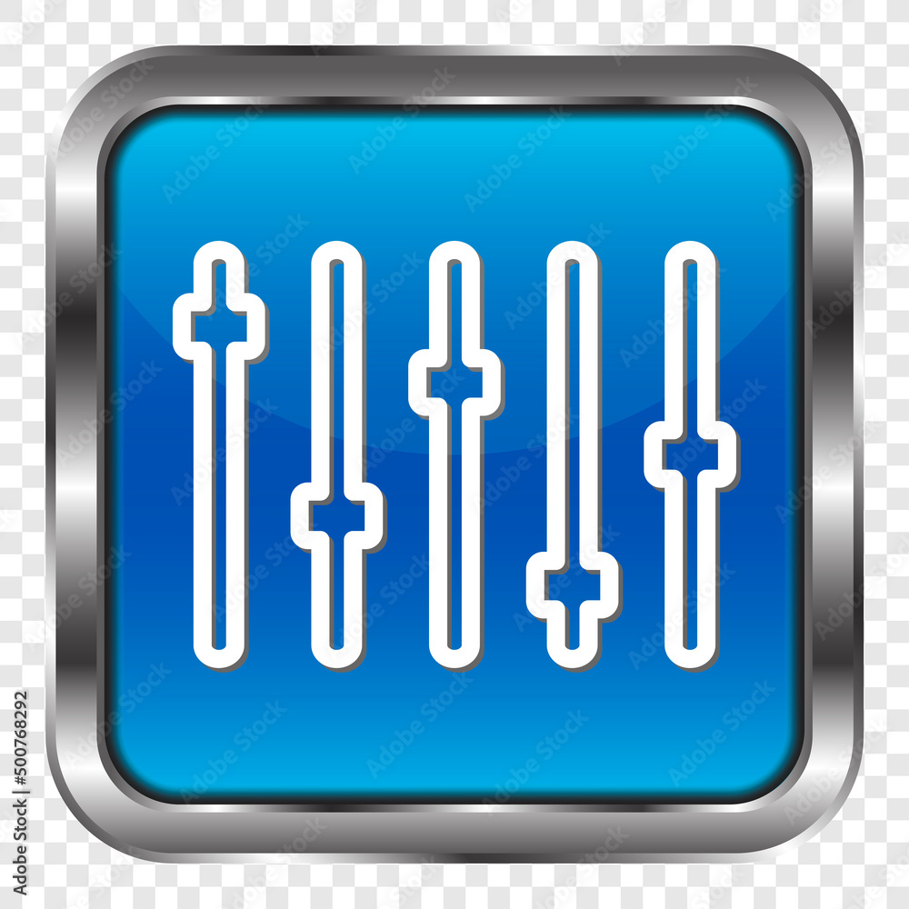 Equalizer slider simple icon. Flat design. Metal, blue square button. Transparent grid.ai Equalizer slider simple icon. Flat design. Metal, blue square button. Transparent grid.ai