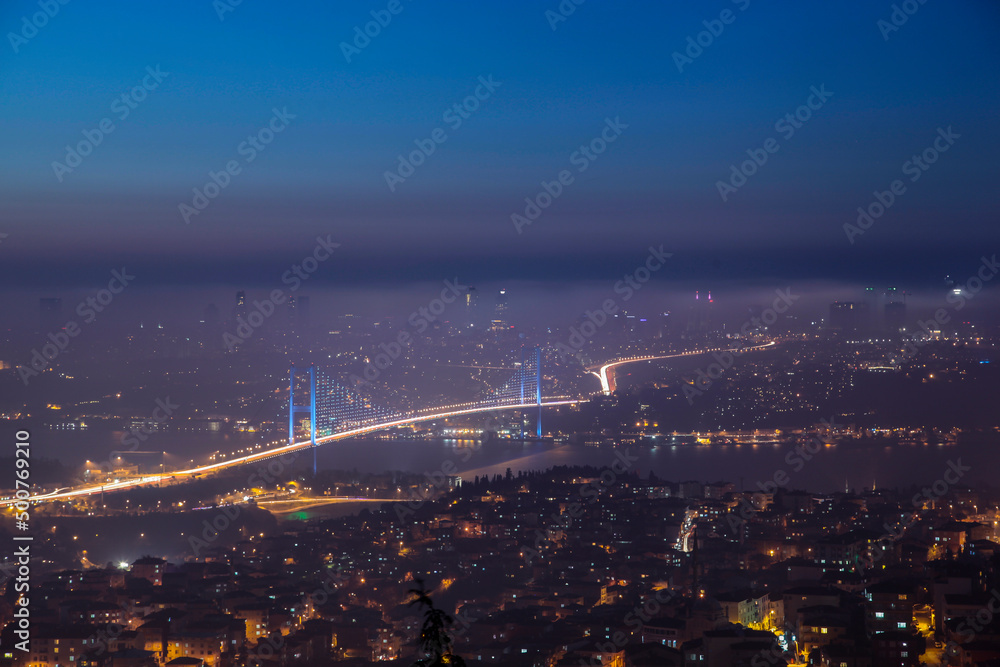 15 July Martyrs Bridge in the Night Lights, Uskudar Istanbul Turkey	