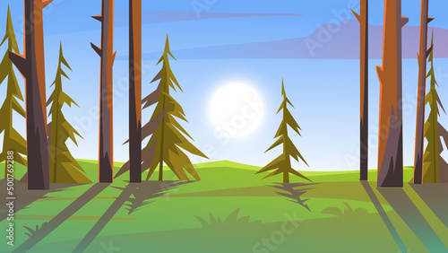 Forest landscape. Tourism and expeditions and travel, research. Outdoor recreation. Vector illustration