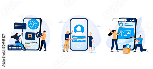 Mobile app development process abstract concept vector illustration set. React native mobile app, experience design.