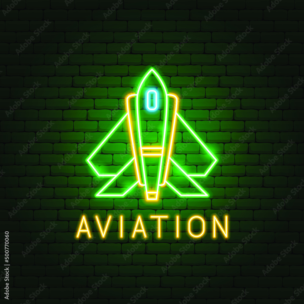 Obraz na plátně Aviation Neon Label. Vector Illustration of Fighter Promotion.
