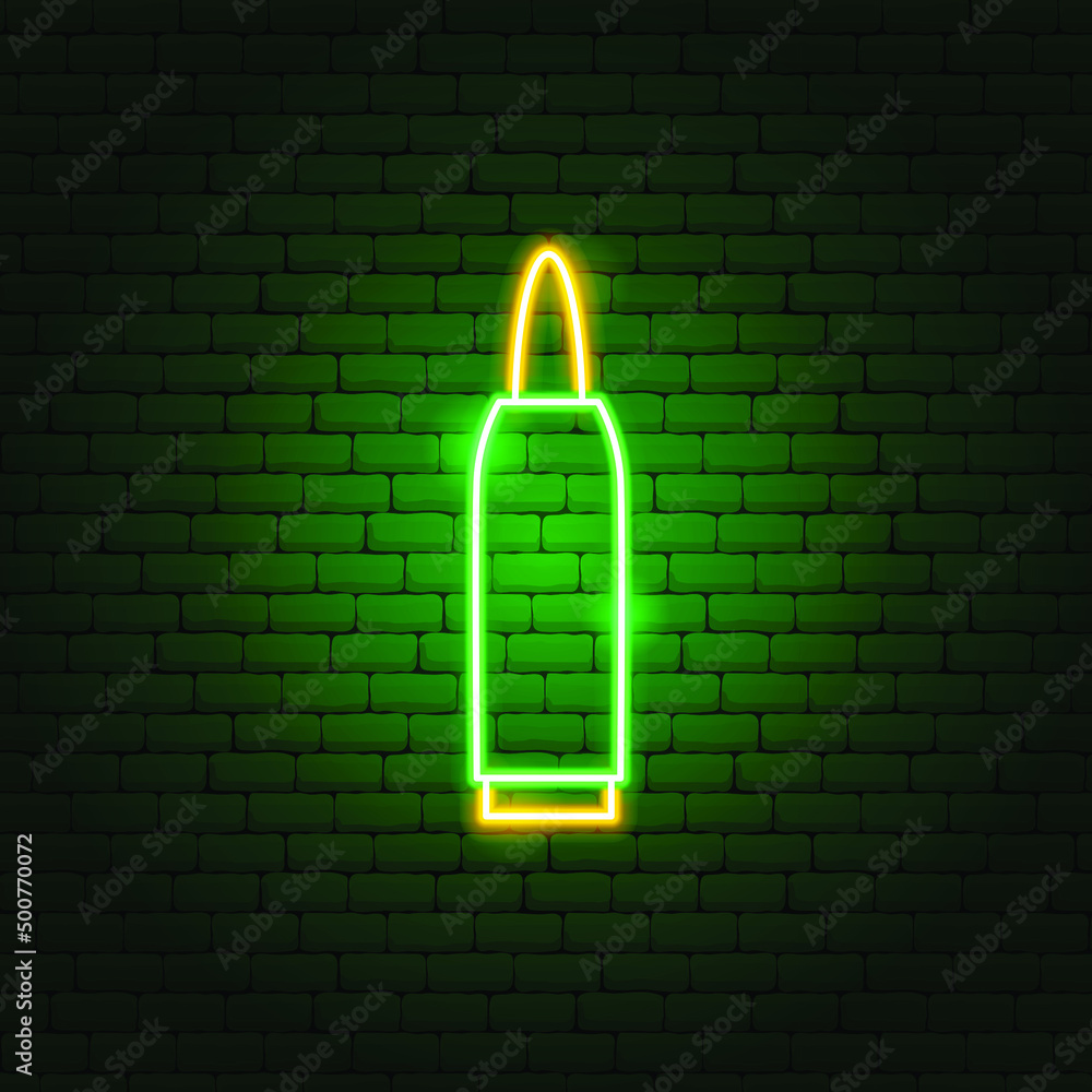 Cartridge Gun Neon Sign. Vector Illustration of Weapon Promotion. Stock ...