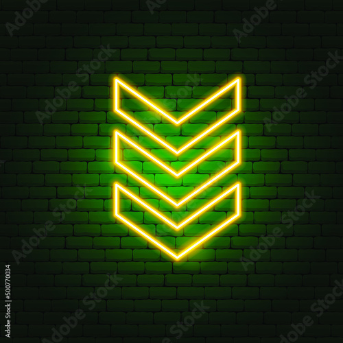 Army Chevron Sergeant Neon Sign. Vector Illustration of Military Promotion.