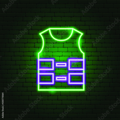 Body Armor Neon Sign. Vector Illustration of Army Promotion.