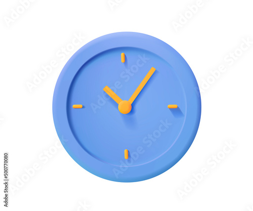 Round clock. 3d vector icon. Cartoon minimal style. Time-keeping , measurement of time, time management and deadline.