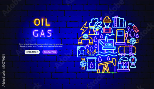 Oil Gas Neon Banner Design. Vector Illustration of Power Promotion.