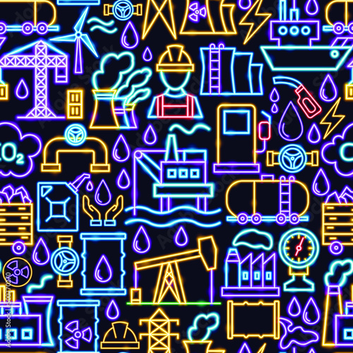 Oil Gas Seamless Pattern. Vector Illustration of Industrial Promotion.