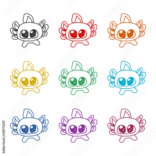 Cute axolotl icon color set