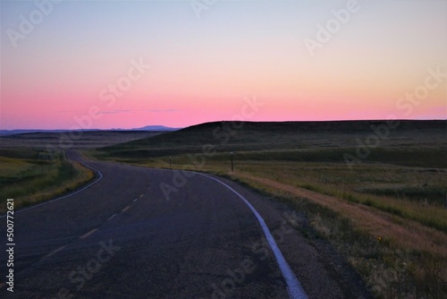 sunset over the road