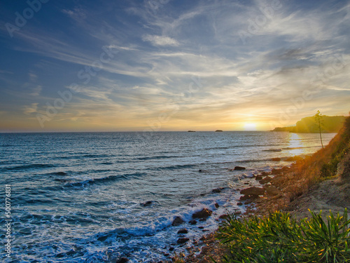 Sunset on beach  Kefalonia  Greece 