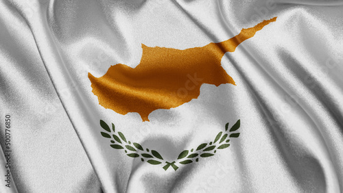 Close up realistic texture fabric textile silk satin flag of Cyprus waving fluttering background. National symbol of the country. 1st of April, Happy Day concept