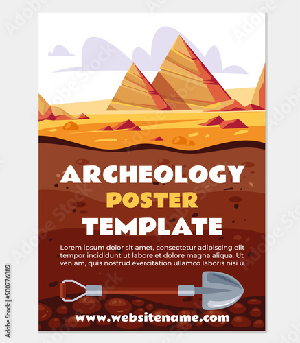 Archeology flyer poster card template. Vector flat graphic design illustration
