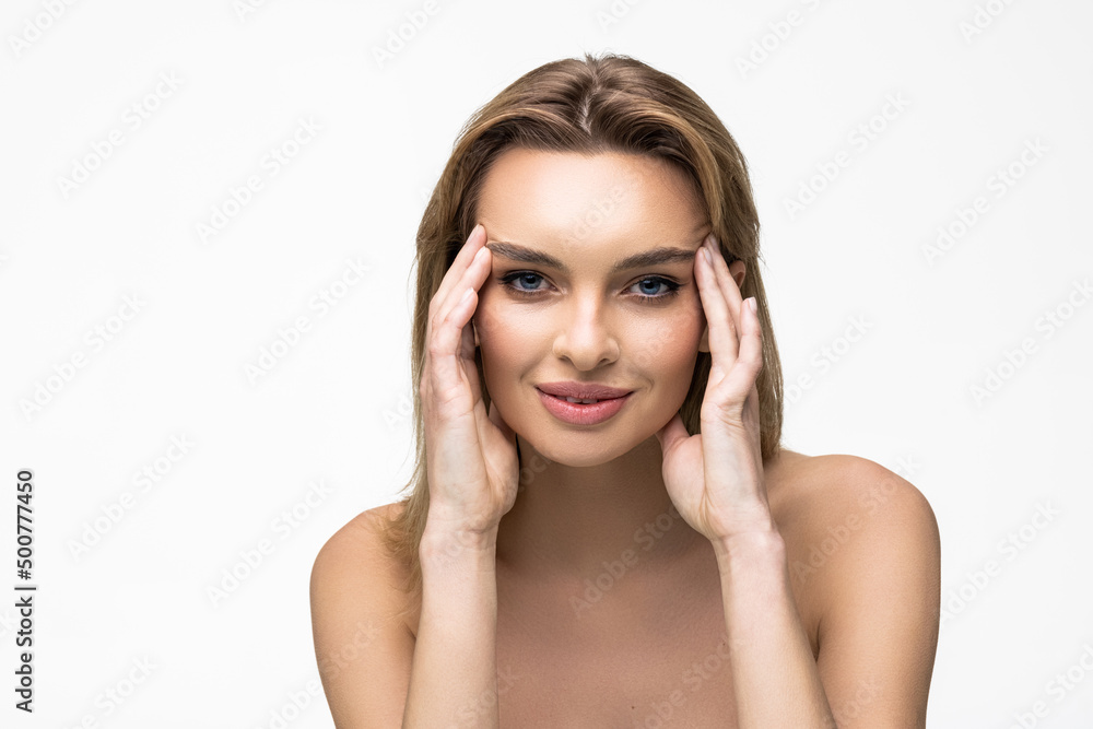 Beautiful woman female skin care healthy hair and skin isolated on white background Beautiful woman female skin care healthy hair and skin isolated on white background