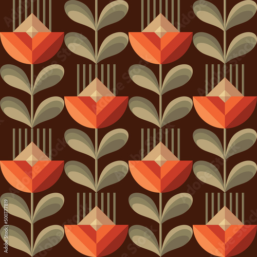 Flowers background in vintage colors. Floral abstract geometric seamless pattern. Vector illustration. 