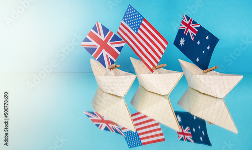 Картината върху платно ships with flags of Australia, United States and United Kingdom as new military